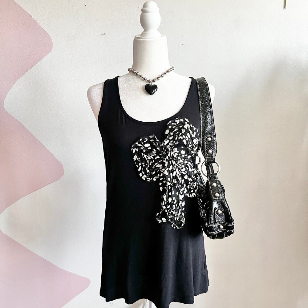 Vintage Y2K 3D Bow Tank Top, Coquette‎ Fairycore Early 2000s Medium